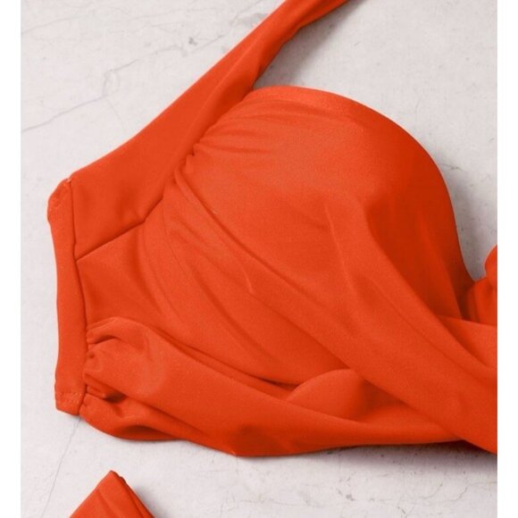 Shein Twist Front Push Up 2 Piece Bikini Swimsuit Set Orange Size Large Cheeky - Picture 3 of 13